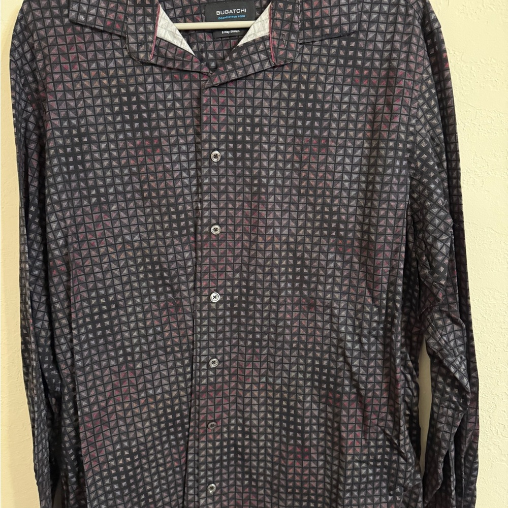 Bugatchi Men's Black and Gray Long Sleeve Shirt